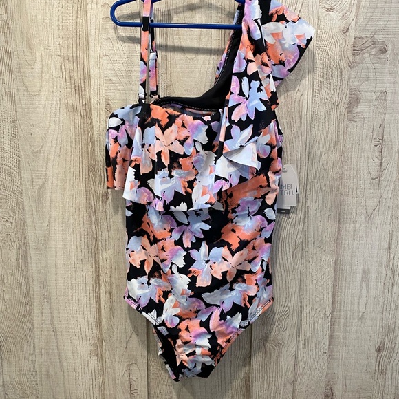 NWT Time and Tru One Shoulder Floral One Piece, Size M - Picture 3 of 3